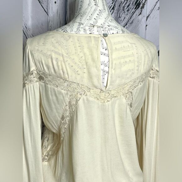 Free People Cream Lace Trim Peasant Balloon Sleeve Blouse S - Picture 7 of 9